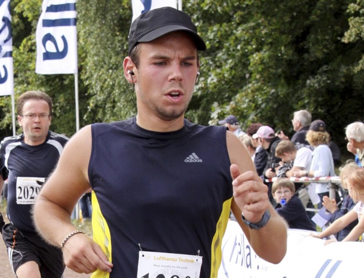 In this Sunday, Sept. 13, 2009 photo Andreas Lubitz competes at the Airportrun in Hamburg, northern Germany.