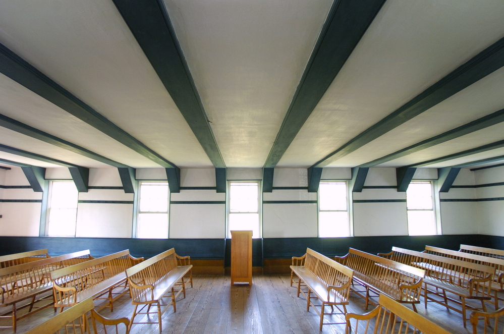 The seats are uncomfortable but the acoustics magical at the Shaker Meeting House in Sabbathday Lake.