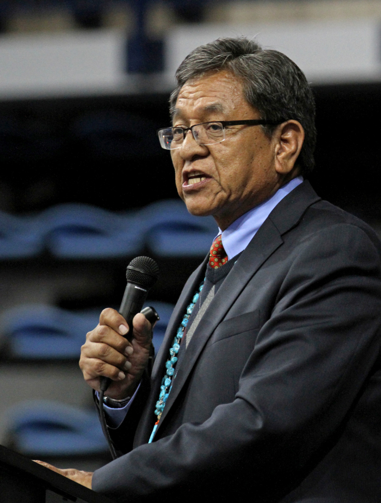 Navajo Nation President Russell Begaye during his inaugural speech at Fighting Scouts Events Center in Fort Defiance, Ariz., Tuesday