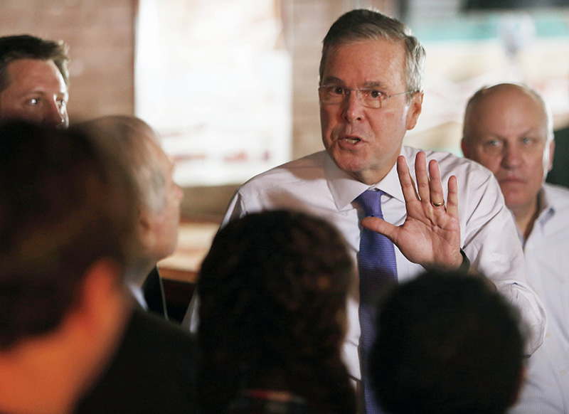 Former Florida Gov. Jeb Bush answers questions as he speaks to a morning crowd at a Concord, N.H. restaurant on, Thursday, May 21.