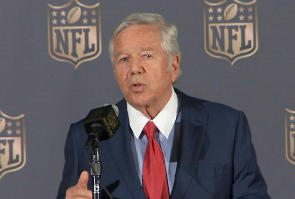 New England Patriots owner Robert Kraft speaks at the NFL owners meetings in San Francisco on Tuesday, when he announced that he is not appealing his team's punishments in the deflated footballs scandal.
