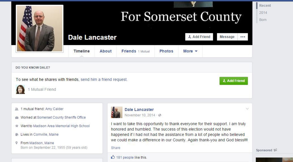 A screenshot of the real Somerset County Sheriff Dale Lancaster’s Facebook page. A scammer claiming to be the sheriff on Facebook has been sending out friend requests recently, according to the department.
