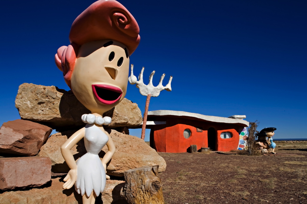 A Wilma Flintstone figure is seen at the Flintstones Bedrock City theme park in this 2008 photo provided by Richard Maack. The owner of the park designed around the Hanna-Barbera cartoon said she is selling the property for $2 million.