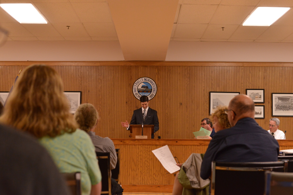 Waterville Mayor Nick Isgro leads a meeting Tuesday in the City Council chambers during a meeting about Waterville’s city budget.