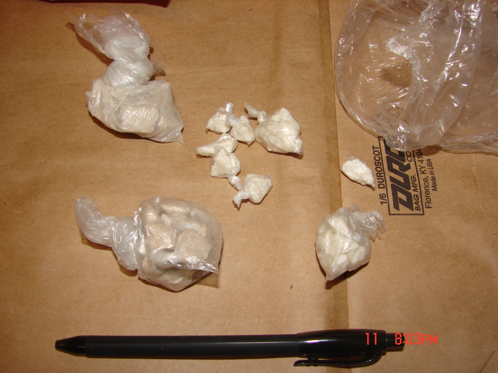 Crack cocaine seized by Waterville police is displayed after three were arrested on drug charges Thursday.