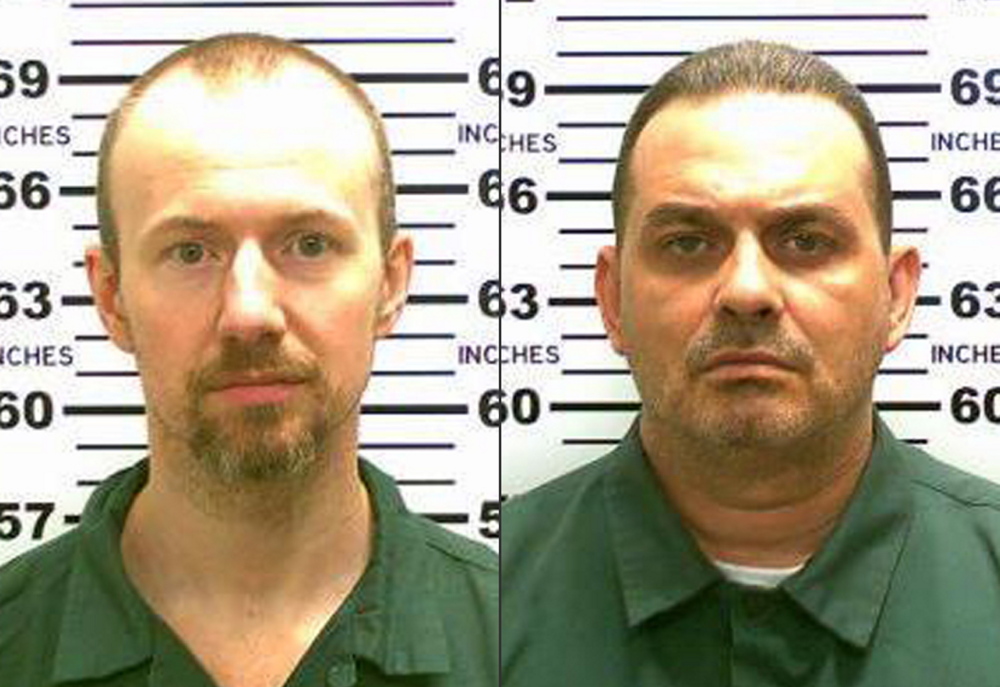Photos released by the New York State Police shows inmates David Sweat, left, and Richard Matt. Authorities on Saturday, June 6, 2015 said Sweat, 34, and Matt, 48, both convicted murderers, escaped from the Clinton Correctional Facility in Dannemora, N.Y. (New York State Police via AP)