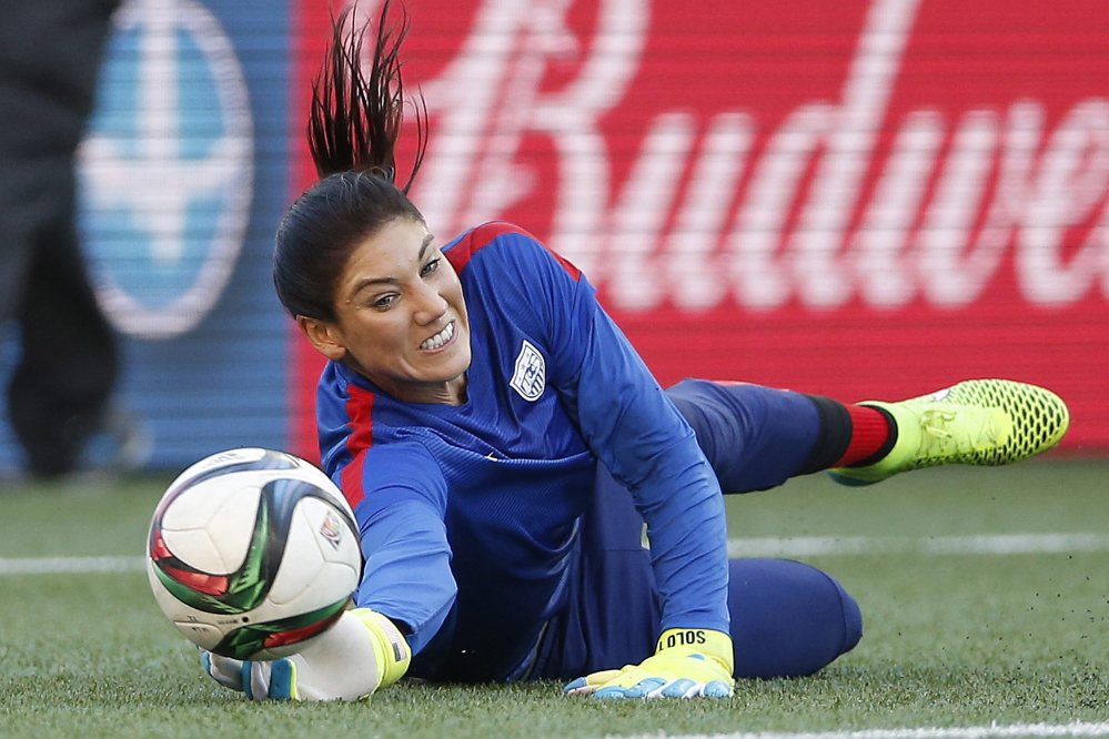 United States goalkeeper Hope Solo warms up prior to a FIFA Women’s World Cup soccer match against Sweden last week in Winnipeg, Manitoba, Canada.