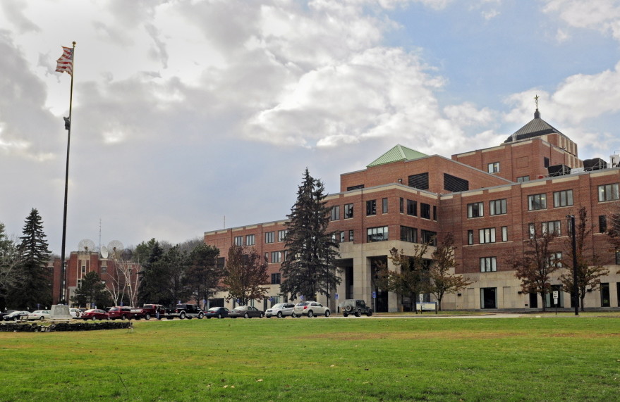 This photo taken on Thursday November 20, 2014,  shows the main hospital building, at right, on the Togus VA campus. 