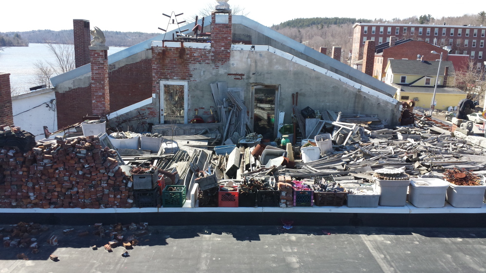 Hallowell city officials took this photo showing the roof of Robert Dale’s downtown property last summer.