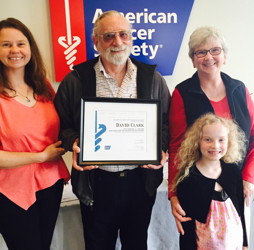 David Clark, of Gardiner, recently was presented the Sandra C. Labaree Award by the New England Division of American Cancer Society at a recent meeting of the American Cancer Society office in Topsham.