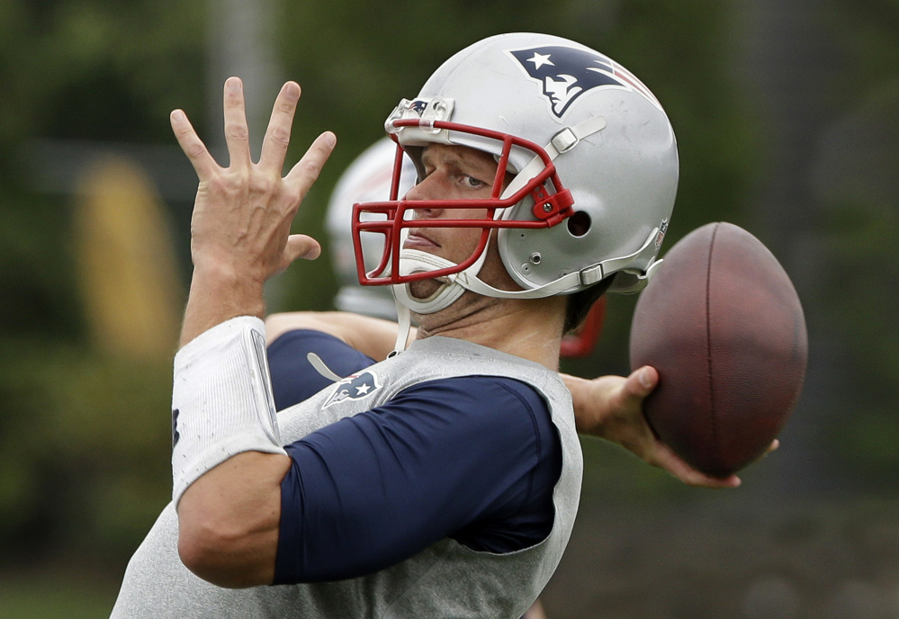 New England Patriots quarterback Tom Brady throws a pass during a recent minicamp practice in Foxborough, Mass. Brady grew from a sixth-round draft choice into one of the best quarterbacks in NFL history. On Tuesday, NFL commissioner Roger Goodell hears Brady’s appeal of a four-game suspension for using deflated footballs in the AFC championship game.
