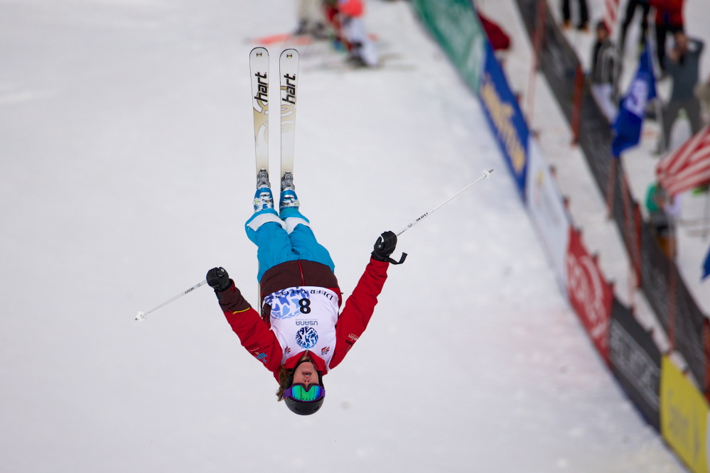 Contributed photo/Kirk Paulsen 
 Waterville native Alex Jenson competes in the U.S. Freestyle Moguls championships  at Deer Valley Resort in Park City, Utah in March 2014.