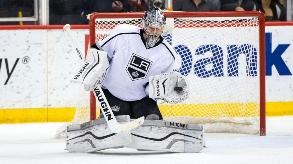AP Photo 
 The Boston Bruins traded goalie Martin Jones to the San Jose Sharks on Tuesday for a prospect and a 2016 first round pick. The Bruins had acquired Jones from the Los Angeles Kings in the Milan Lucic trade.