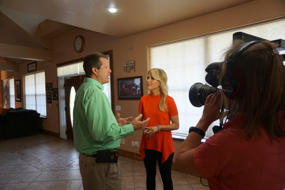 Jim Bob Duggar, left, of the TLC series “19 Kids and Counting,” speaks with Fox News Channel’s Megyn Kelly on Wednesday.