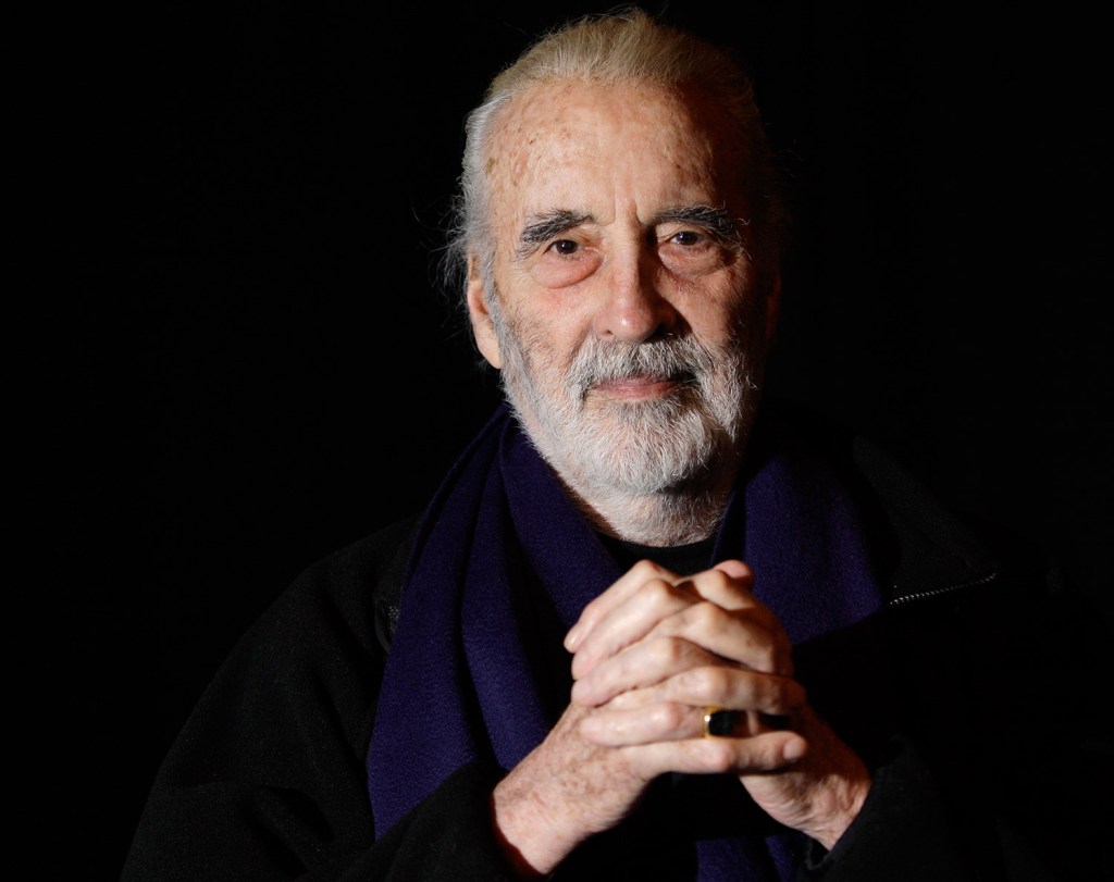 In this file photo dated Friday March 5, 2010, British actor Sir Christopher Lee is photographed before his interview with APTN, at the AP office in north London. Lee, the prolific, aristocratic British actor who brought dramatic gravitas to the low-budget thrills of Hammer Studios' 1950s and 1960s horror films and to the more recent "The Lord of the Rings" trilogy and two of George Lucas' "Star Wars" prequels, has died at age 93. The Associated Press