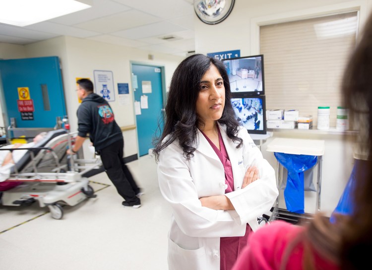 Dr. Reena Duseja, lead author of a study on emergency room visits, stands in San Francisco General Hospital's emergency room. No one wants to make a repeat visit to the emergency room for the same complaint. But new research suggests it's more common than previously thought.
The Associated Press