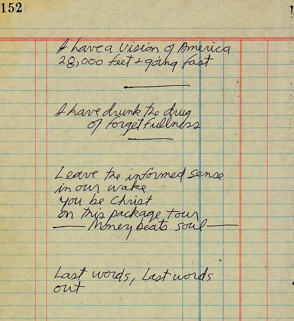 This handwritten poem by Jim Morrison was torn out of a notebook found in his hotel room after his death in 1971. Photo courtesy of Paddle8