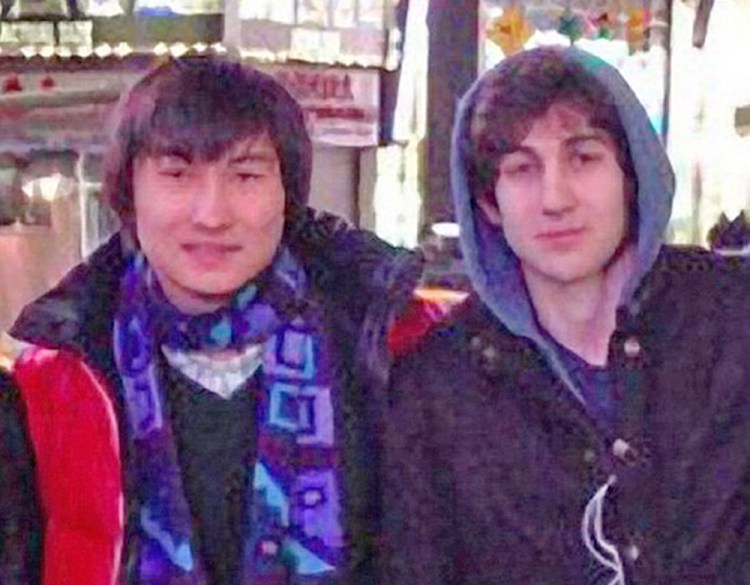 Dias Kadyrbayev, at left. and Dzhokhar Tsarnaev pose in Times Square in a framegrab from Tsarnaev’s page on VKontakt, the Russian equivalent of Facebook, in 2013. Tribune News Service 