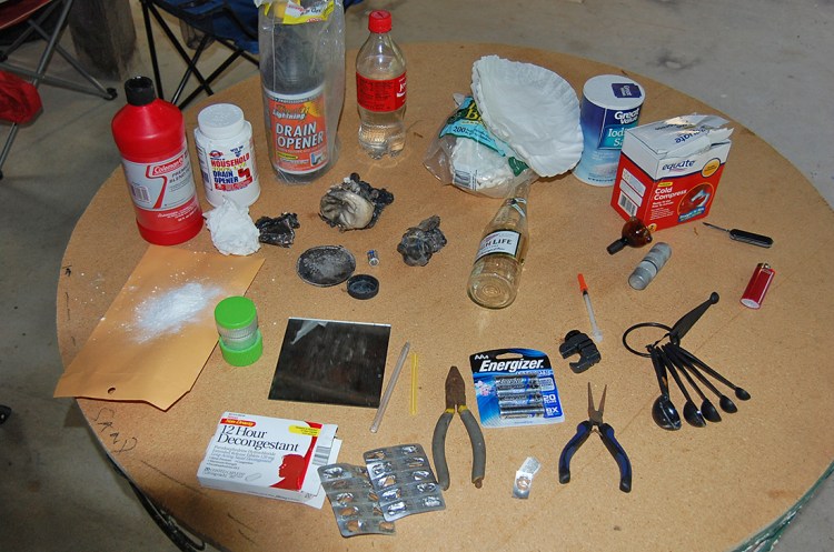 Officers seized these items in the suspects' vehicle that are commonly used in the use and making of methamphetamine, including pseudoephedrine, ammonium nitrate, sodium chloride and lithium. The MDEA Laboratory Team also seized  methamphetamine powder.