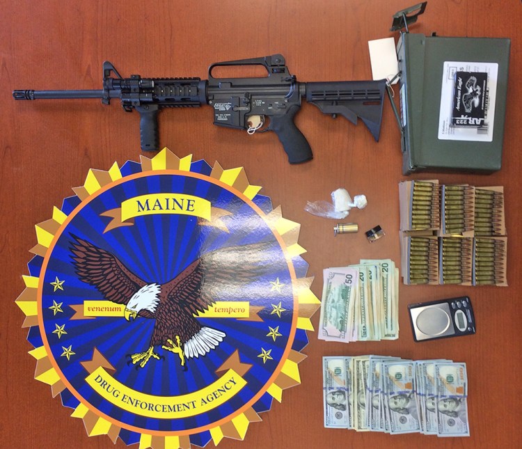 Police seized 28 grams of crack cocaine, one gram of heroin, an assault-style rifle, 200 rounds of ammunition and $2,500 in the raid. Maine Department of Public Safety photos