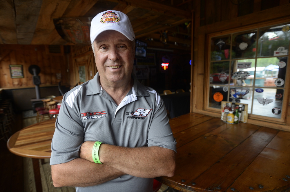 In this July 16, 2014 file photo, Mike Rowe stands at Bentley’s Saloon in Arundel at the 2014 Oxford 250 media day. Heading into Sunday’s race at New Hampshire Motor Speedway Rowe holds a 10-point lead over D.J. Shaw in the PASS North points standings.