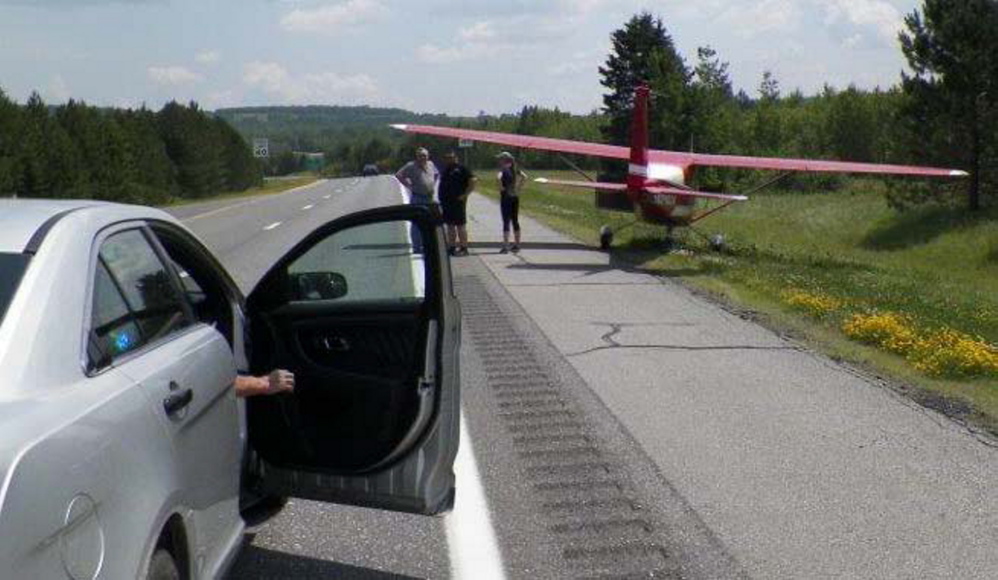 Police are on the scene after a plane landed on Interstate 95 in Houlton on Saturday.