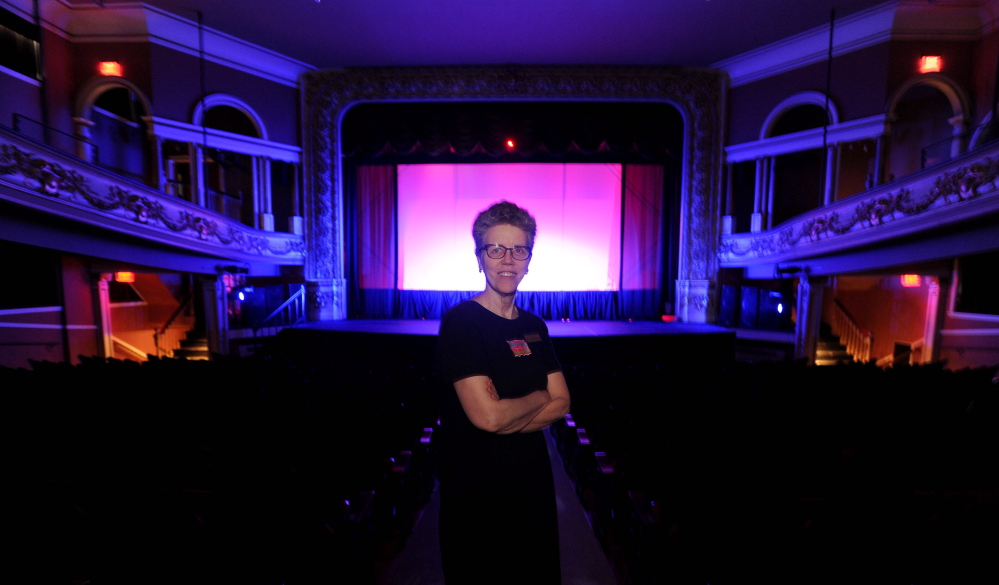 Catherine Palmer, executive director of the Waterville Opera House, poses for a portrait at the Waterville Opera House on Monday.