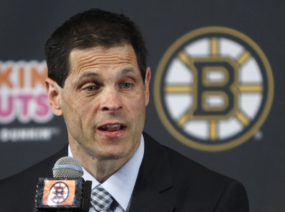 AP photo 
 Boston Bruins general manager Don Sweeney speaks after being introduced Wednesday, May 20 in Boston. On Friday, Sweeney indicated the Bruins may not yet be done making moves in what has been a busy offseason for the team.