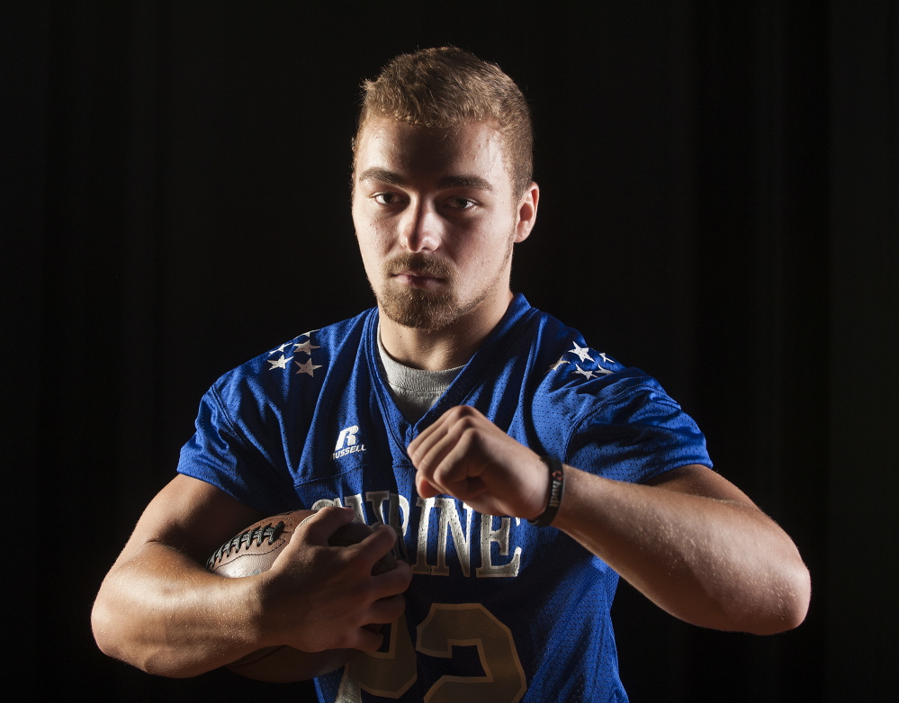 Kevin Bennett photo 
 Alex Mace, of Oak Hill High School, poses during media day Tuesday in advance of the annual Lobster Bowl, which is scheduled for Saturday in Biddeford.