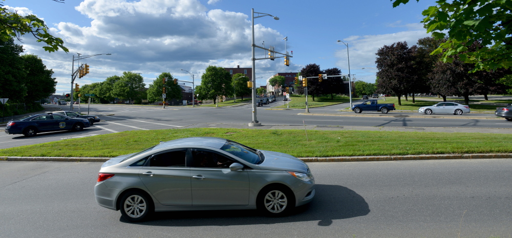 The city is considering options for improvements of the Water, Bridge and Main streets intersection, which is seen Wednesday in downtown Waterville.