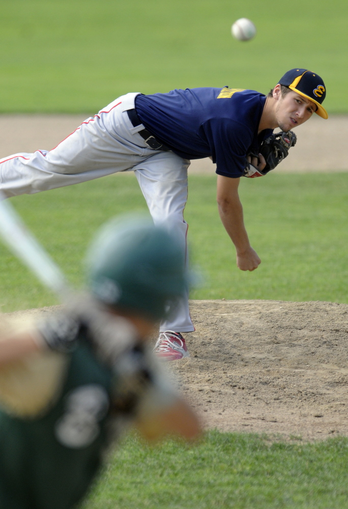 Augusta pitcher Thomas Foster throws during a Zone 2 American Legion playoff game Thursday at McGuire Field in Augusta.