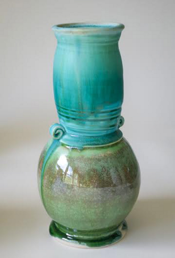 Two Part Vase in Green by Mary Devenney and Joe Devenney.
