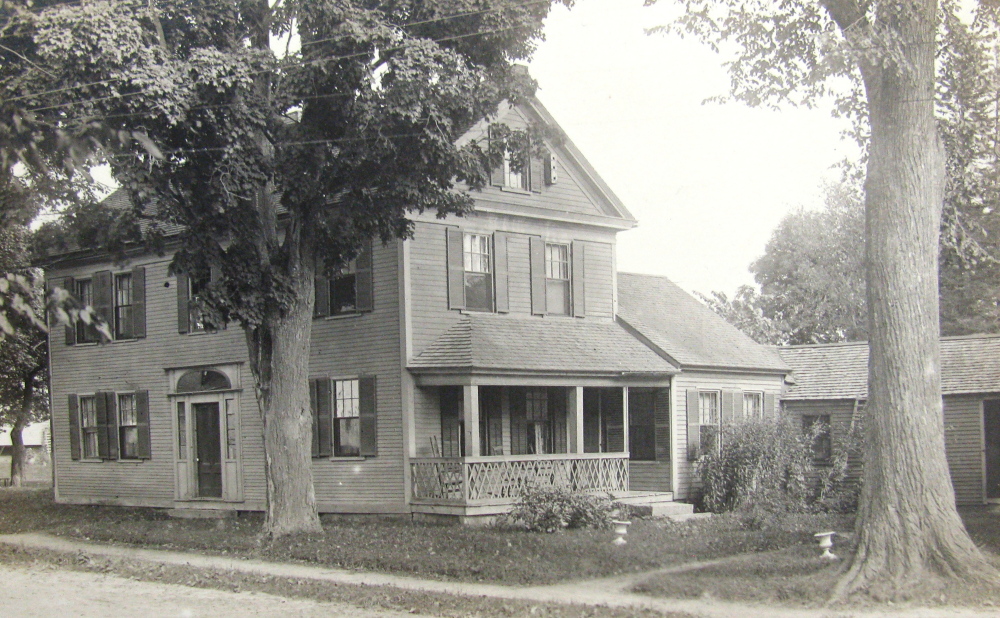 Nearly every building at Readfield Corner was destroyed in the great fire of Readfield Corner on June 11, 1921. The John Williams house pictured here was on Church Street and was the only residence lost. The Williams house lot has remained vacant ever since, but the rest of “the Corner” was rebuilt almost immediately.