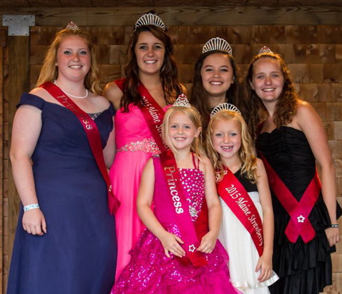 Contributed photos The Strawberry Pageant Coronation was held July 26 at the Pittston Fair. In front, from left, is Strawberry Blossom runner up Anna Reay, of Readfield, and 2015 Maine Strawberry Blossom is Brynnlea Chaisson, of Pittston. In back, from left, is Strawberry Queen runner up Alexis Bonenfant, of Vassalboro; 2015 Maine Strawberry Queen Hunter Norris, of West Gardiner; 2015 Maine Strawberry Princess Shelby Skipper, of Pittston; and Strawberry Princess runner up Kyla Driscoll. of Pittston. Nineteen contestants participated in the three categories. Blossoms are 5-7 year olds, Princess’ are 10-13 year olds and Queens are 16-20. The trio will make appearances at many different agricultural fairs and events this year. Those interested in next years pageant can call Liz Chaisson at 446-1262.