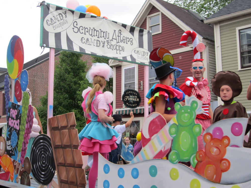 The crew from Scrummy Afters Candy Shoppe won first place for the Most Original Old Hallowell Day parade entry.