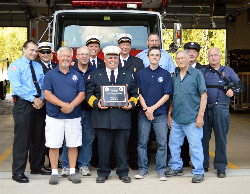 The Manchester fire department shows off it’s Safety and Health Award for Public Employees. The award is give to “exemplary public sector employees after a thorough review and inspection of the employer’s safety and health policies and procedures,” according to a news release from the state Department of Labor. “A well-rounded safety and health program achieves lower employee injuries and illnesses and provides for better employee morale and retention,” the release said.