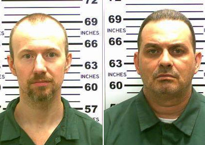 FILE - This combination of file photos released by the New York State Police shows David Sweat, left, and Richard Matt. Matt, who staged a brazen escape from an upstate maximum-security prison with Sweat and had been hunted for three weeks was shot and killed Friday, June 26, 2015, but Sweat, is still on the run. (New York State Police via AP, File)