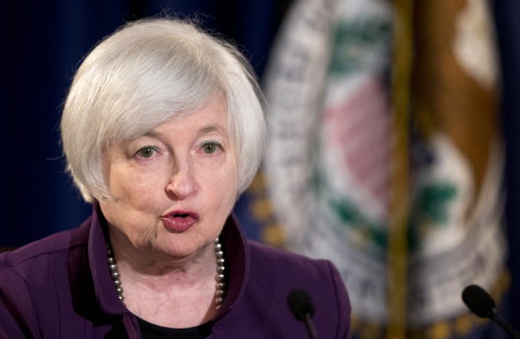 In this June 17, 2015 file photo, Federal Reserve Chair Janet Yellen speaks during a news conference following a Federal Open Market Committee meeting in Washington.