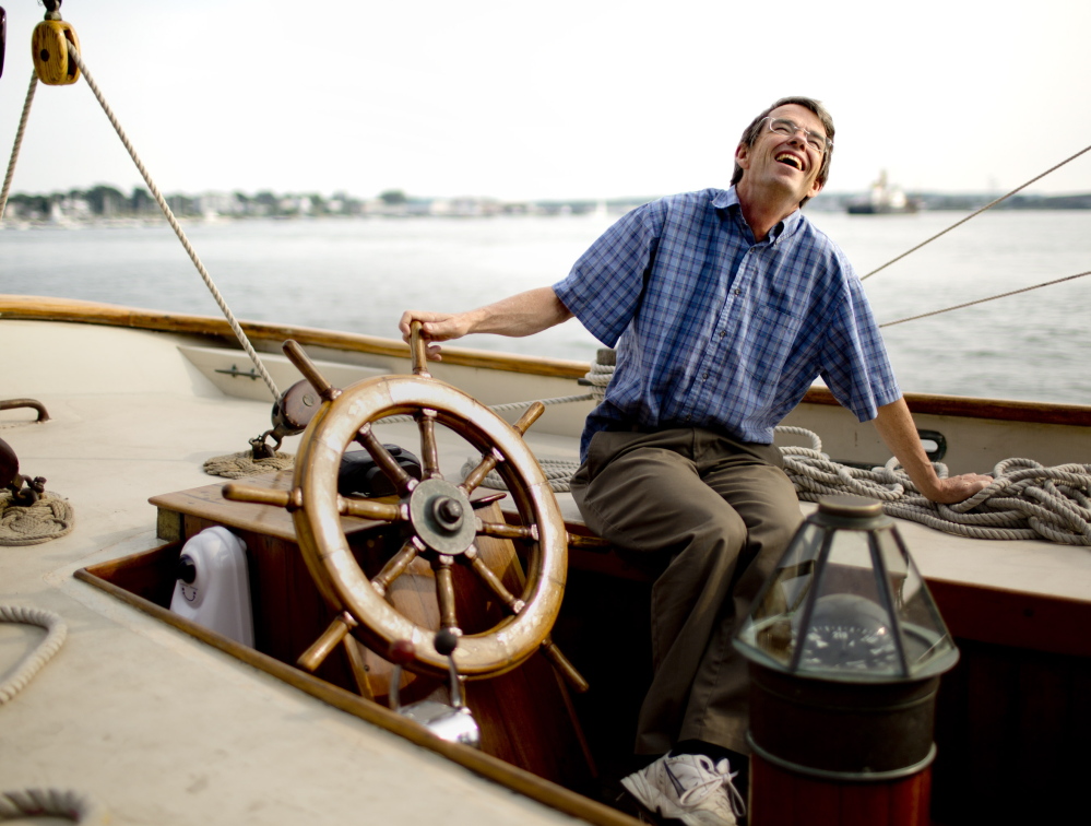 Alex Agnew, president of Sailing Ships Portland, hangs out on the schooner Bagheera at the Maine State Pier. The nonprofit hopes to provide at least 50 scholarships a year so high school students can go to sea and learn about sailing.