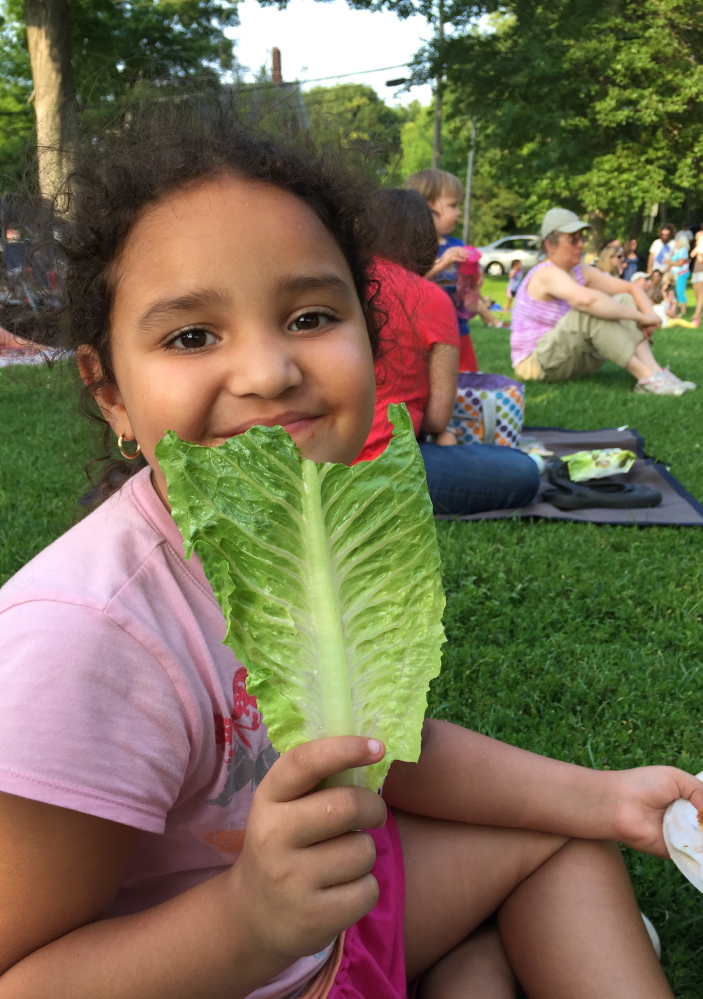 Romaine lettuce from Topsham’s Whatley Farm was one of the local foods 7-year-old Gabby loved during her week in Maine.