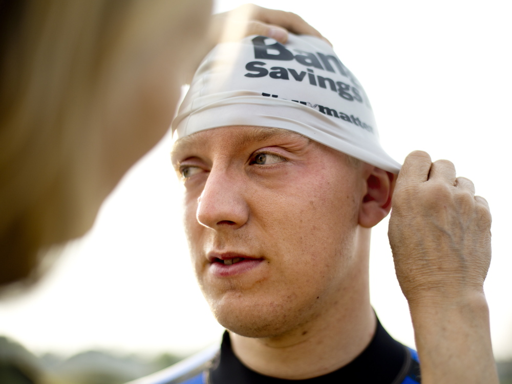 Ian McKay, who keeps his head upright and out of the water while swimming, showed in training that he has the speed to do well in the race.