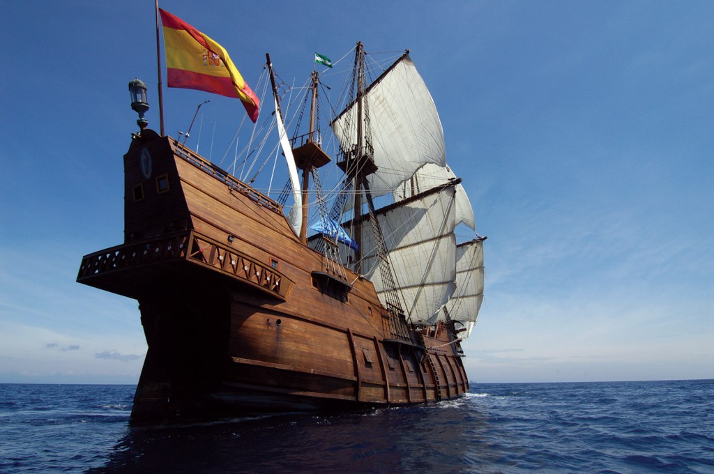 El Galeon is a replica of a 16th- 17th-century galleon, and is the only one in the world currently sailing. The home port of the fiberglass-hulled vessel is Sevilla, Spain. She was built with a 121-foot rig height and 10,010 square feet of sailing space after three years of research. El Galeon was launched in 2009.