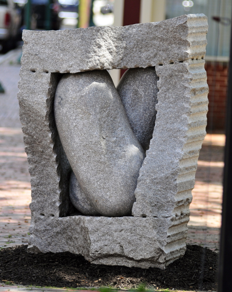 A granite sculpture by Maine artist Jesse Salisbury that has been in Viles Arboretum for the last few years will be officially unveiled in its new, temporary location in downtown Gardiner during Friday’s art walk.