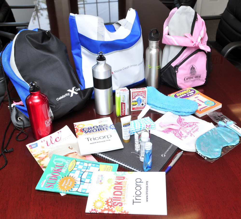 Comfort bags for patients undergoing cancer treatment at Capital Area Federal Credit Union in Augusta.
