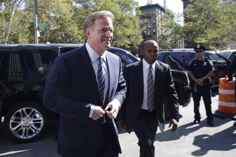 NFL Commissioner Roger Goodell arrives at Federal court Wednesday in New York.