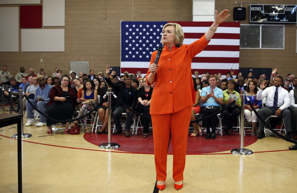 Democratic presidential candidate Hillary Rodham Clinton speaks at a town hall meeting Tuesday in North Las Vegas, Nev.