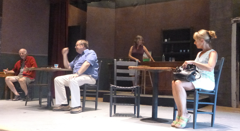 From left are Walter Guild, John Blanchette, Marcia Gallagher and Peg Acheson during a rehearsal of “Picasso at the Lupin Agile.”