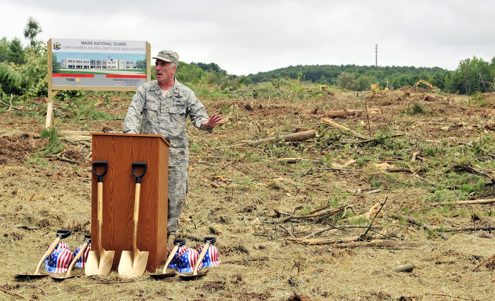 Brig. Gen. Gerard Bolduc, adjutant general of Maine National Guard, speaks during a ceremonial ground breaking for the new headquarters on Thursday in Augusta.