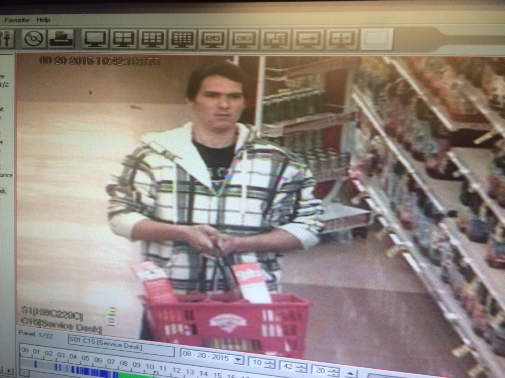 Waterville police released this surveillance photo of a man they believe stole two bottles of liquor from the Elm Plaza Hannaford Thursday morning.