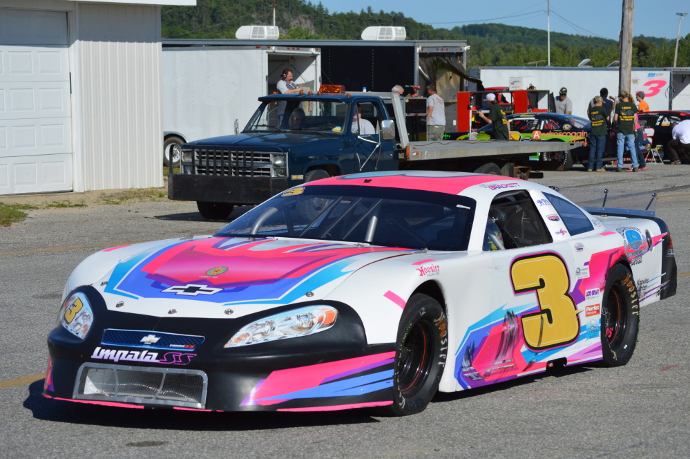 Contributed photo 
 Vanna Brackett's Super Late Model sits at Oxford Plains Speedway. Brackett hopes to qualify for the annual Oxford 250.